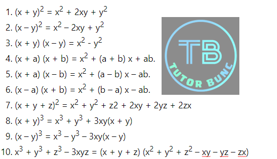 polynomial class 9 important formulas